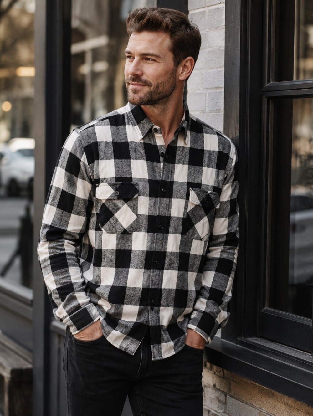 Black and White Checkered Men's Shirt